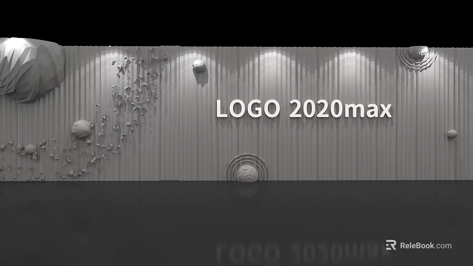 LOGO 2020max Display On Striped Wall With Decorative Spheres And Lighting 3d model 