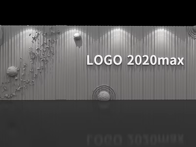 LOGO 2020max Display On Striped Wall With Decorative Spheres And Lighting 3d model