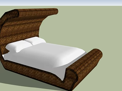 Wicker Curved Design Double Bed With White Mattress And Two Pillows 3d model