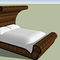 Wicker Curved Design Double Bed With White Mattress And Two Pillows