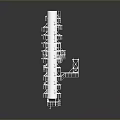 White Industrial Tower Structure With Multiple Platforms And Metal Ladders