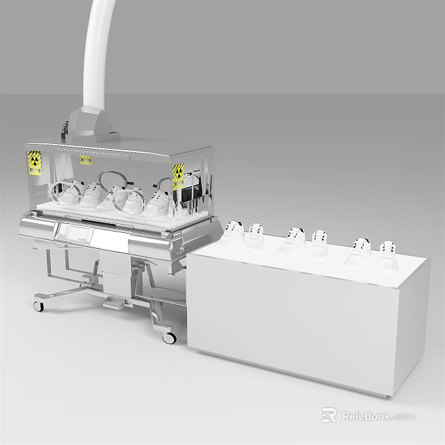 White Medical Display Shelves With Transparent Cover And Mobile Cart For Supplies 3d model 