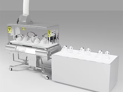 White Medical Display Shelves With Transparent Cover And Mobile Cart For Supplies 3d model