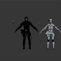 Futuristic Game Movie Characters In Tactical Black And Gray Uniforms With Gear Accessories