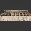Carved Stone Pedestal With Circular Marble Top Square Base And SAILKIS Inscription Decorations