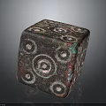 Decorative Dice With Circular Patterns And Textured Red Green Copper Surface On Black Background