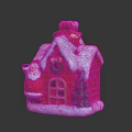 Red Christmas House Decoration With Snow Covered Roof Green Wreath Santa Claus And Tree