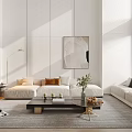 Modern Minimalist Living Room Interior With White Walls Sofa Coffee Table And Decorative Artwork
