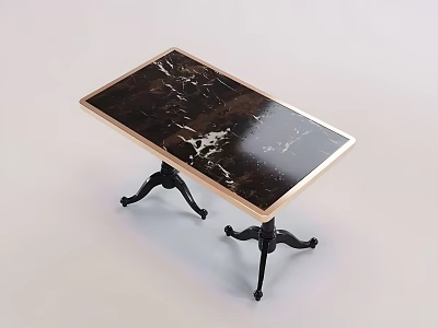 Elegant Dining Table With Black Marble Top Gold Trim And Black Legs Design 3d model