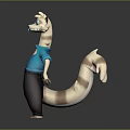 Cartoon Creature Character With Blue Shirt Gray Pants Blue Eyes Light Fur And Long Tail