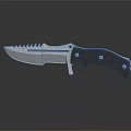 Tactical Serrated Blade Knife With Black Handle Metal Construction And Reflective Surface