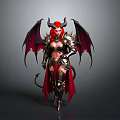 Fantasy Demoness Character With Red Horns Red Wings Armor And Red Hair
