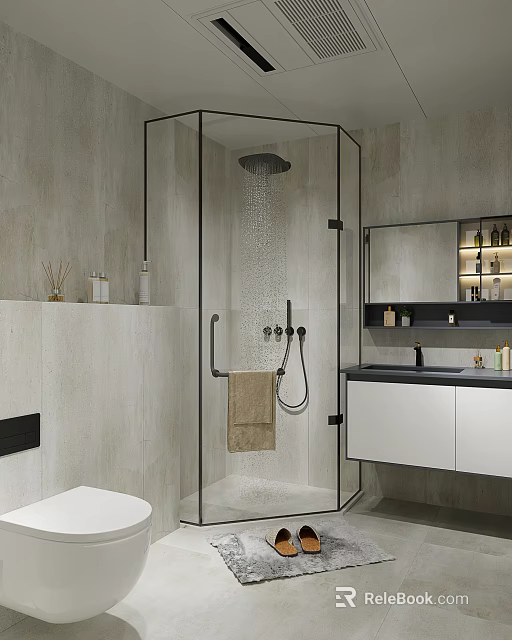 Modern Bathroom With Glass Enclosed Shower And Vanity 3d model 
