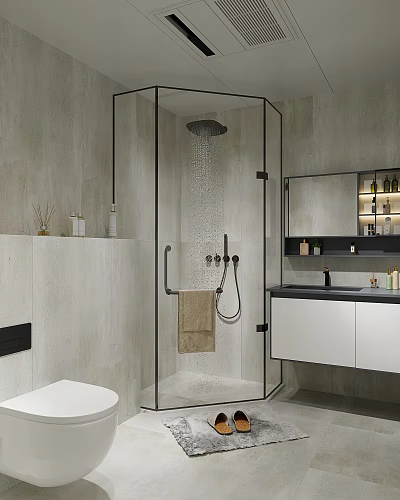Modern Bathroom With Glass Enclosed Shower And Vanity 3d model