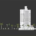 High Rise Apartment Building With Rooftop Pool Near Beach And Palm Trees