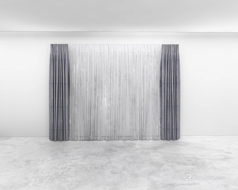 Modern Gray Curtains With Sheer String Drapes For Window Interior Design 3d model