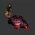 Fantasy Character With Pink Hair In Kimono Holding Flame And Red Lightning With Exaggerated Expression