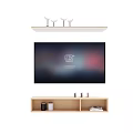 Modern Light Wood TV Stand With Floating Shelf TV Decorative Cups And Books