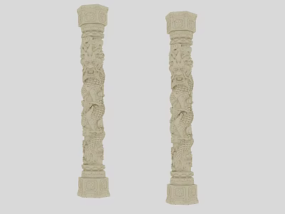 Intricate Carved Stone Columns With Classical Relief Sculptural Patterns 3d model