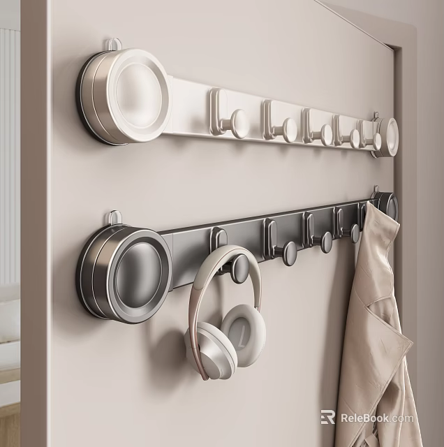 Modern Wall Mounted Silver And Black Hook Rack For Hanging Headphones And Coat 3d model 