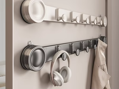 Modern Wall Mounted Silver And Black Hook Rack For Hanging Headphones And Coat 3d model