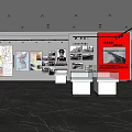 Modern Exhibition Hall Interior With Red Booths Circular Display And Furniture
