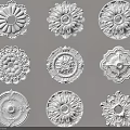 White Decorative Ceiling Medallions With Various Intricate Patterns And Designs 3d model