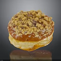 Freshly Baked Golden Fluffy Donut Topped with Crushed Nuts and Sweet Glaze