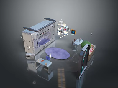 Modern Computer Workstation Setup With Monitor Keyboard Mouse And Storage Shelf 3d model