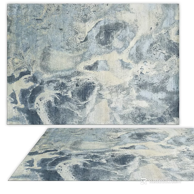 Modern Square Rug With Blue Gray Marbled Texture For Living Room 3d model 