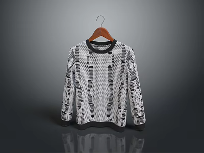 Black and White Knit Sweater with Distressed Holes Long Sleeve Round Neck Design 3d model