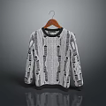 Black and White Knit Sweater with Distressed Holes Long Sleeve Round Neck Design