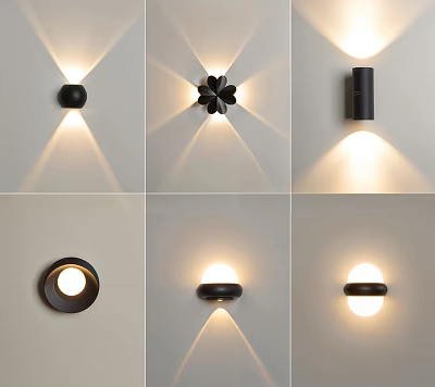 Modern Wall Lamps With Various Designs And Warm Lighting Effects On White Walls 3d model