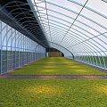 Industrial Plant With Arched Metal Roof Transparent Covering Indoor Green Lawn Area