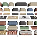 Various Colored Outdoor Awnings With Different Styles And Brand Logos
