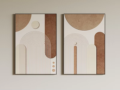 Minimalist Abstract Wall Art With Geometric Shapes Curved Lines And Brown Beige Tones 3d model