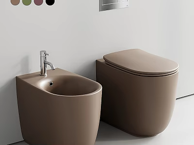 Modern Beige Toilet And Washbasin With Chrome Faucet On White Wall 3d model