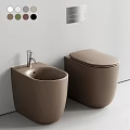 Modern Beige Toilet And Washbasin With Chrome Faucet On White Wall