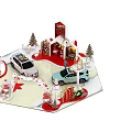 Festive Christmas Scene With Decorated Cars Snowman Trees Gifts And Archway