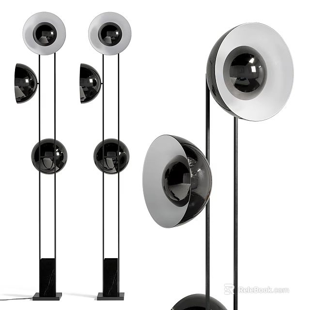 Modern Floor Lamp Design With Round Shade Metal Stand And Black Accents 3d model 