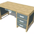 Simple Wooden Desk With Light Wood Top Gray Drawers And Silver Handles