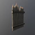 Rustic Wooden Spiked Fence Structure With Bound Ropes And Sharpened Tops 3d model