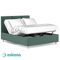 Double Bed with Green Upholstered Headboard Wooden Legs and Storage Function White Mattress