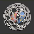 Intricate Hollow Metallic Sphere With Colorful Inner Elements Shiny Surface And Reflective Base