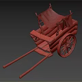 Ancient Wooden Cart With Canvas Cover Wooden Wheels Handles And Frame