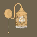 Elegant Golden Carved Wall Lamp With Crystal Decoration On Patterned Wall