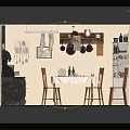 Cartoon Kitchen Scene Miniature Model With Dining Table Chairs Cabinets Shelves Dishes And Sink