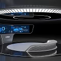 Modern Hi Tech Exhibition Booth With Digital Screens Data Displays And Circular Lighting
