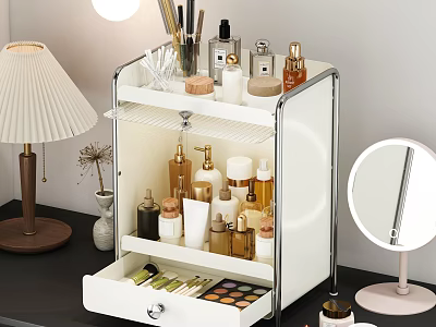White Multi-layer Cosmetics Storage Cabinet Organizer for Vanity with Drawer and Beauty Products 3d model