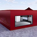 Red Exhibition Booth With Window Display Open Structure And Marble Floor 3d model